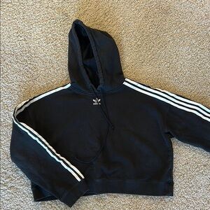 Adidas Black Hoodie with White Stripes - midi -